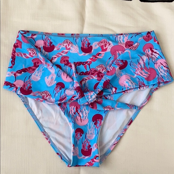 ❤️ Blue & Pink Jellyfish High Waist Bikini Bottom - Picture 5 of 8